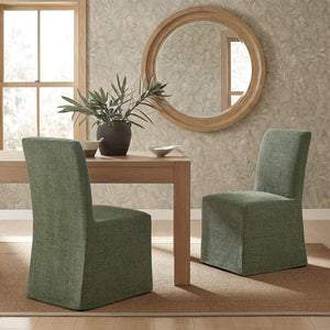 Modway Furniture Aster Parsons Dining Chairs with Slub Weave Slipcover and Foam Cushion Set of 2 Green EEI-7762-FOL