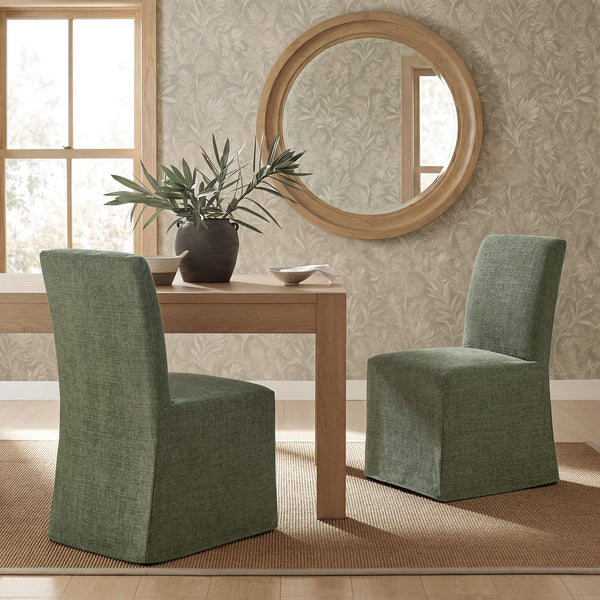 Modway Furniture Aster Parsons Dining Chairs with Slub Weave Slipcover and Foam Cushion Set of 2 Green EEI-7762-FOL