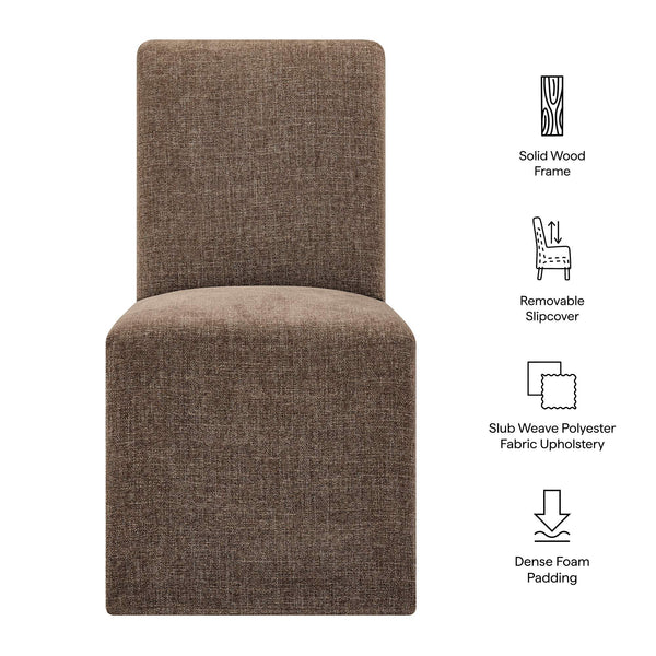 Modway Furniture Aster Parsons Dining Chairs with Slub Weave Slipcover and Foam Cushion Set of 2 Brown EEI-7762-MOC