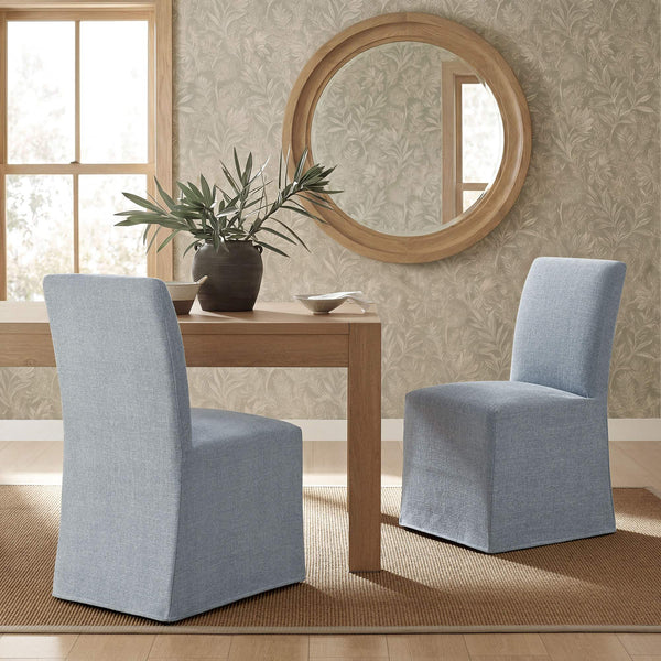 Modway Furniture Aster Parsons Dining Chairs with Slub Weave Slipcover and Foam Cushion Set of 2 Blue EEI-7762-SKY