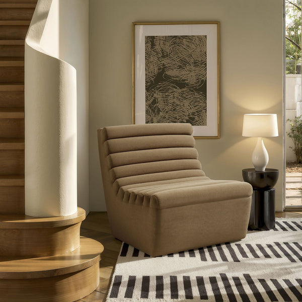 Modway Furniture Corbin Channel Tufted Armless Lounge Chair in Performance Fleece for Modern Spaces Brown EEI-7763-LTT