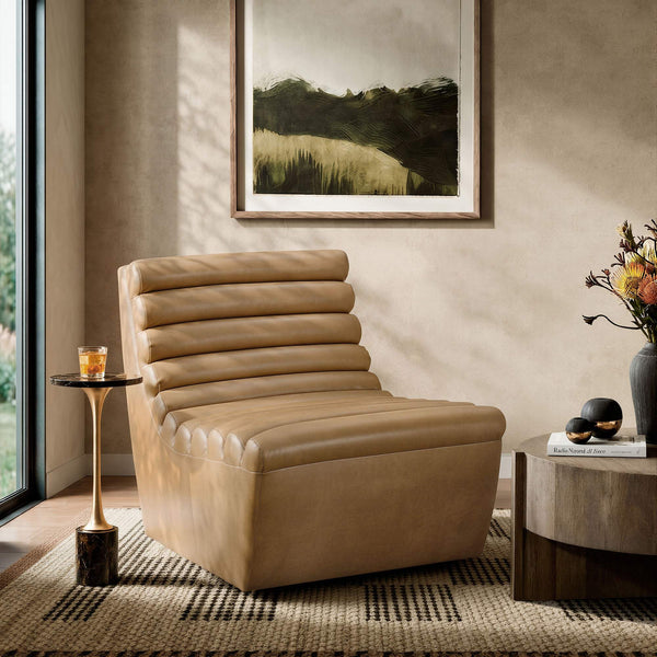 Modway Furniture Corbin Vegan Leather Channel Tufted Armless Lounge Chair for Modern Living Rooms EEI-7764-TST