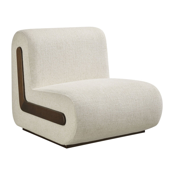 Modway Furniture Denby Linen Blend Lounge Chair with Wood Inlay Base for Mid-Century Living Rooms White EEI-7765-IVO
