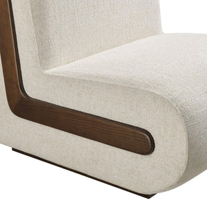 Modway Furniture Denby Linen Blend Lounge Chair with Wood Inlay Base for Mid-Century Living Rooms White EEI-7765-IVO