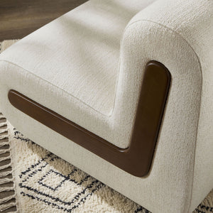 Modway Furniture Denby Linen Blend Lounge Chair with Wood Inlay Base for Mid-Century Living Rooms White EEI-7765-IVO