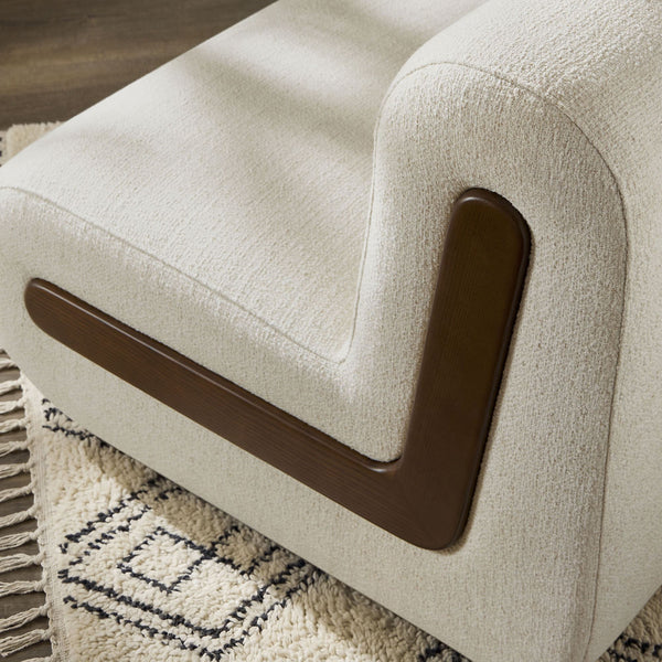 Modway Furniture Denby Linen Blend Lounge Chair with Wood Inlay Base for Mid-Century Living Rooms White EEI-7765-IVO