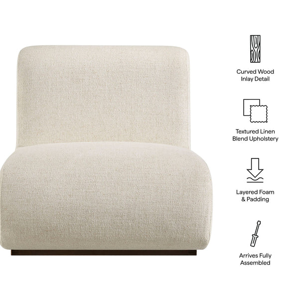 Modway Furniture Denby Linen Blend Lounge Chair with Wood Inlay Base for Mid-Century Living Rooms White EEI-7765-IVO