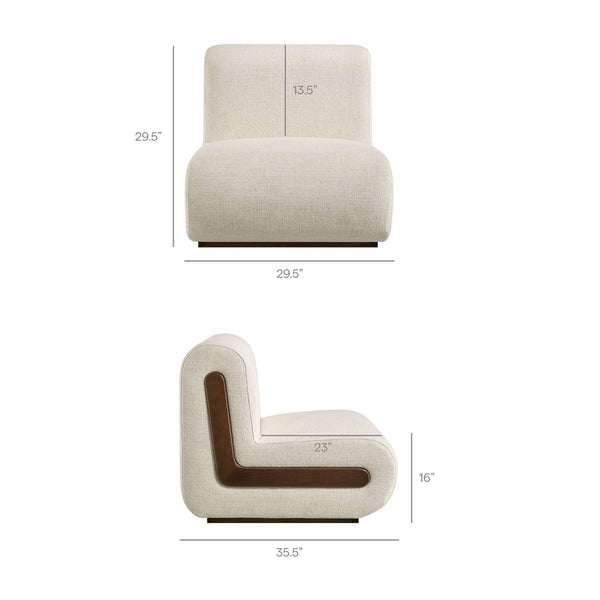 Modway Furniture Denby Linen Blend Lounge Chair with Wood Inlay Base for Mid-Century Living Rooms White EEI-7765-IVO