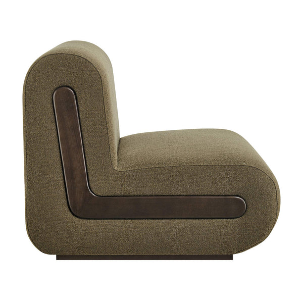 Modway Furniture Denby Linen Blend Lounge Chair with Wood Inlay Base for Mid-Century Living Rooms Green EEI-7765-OLI