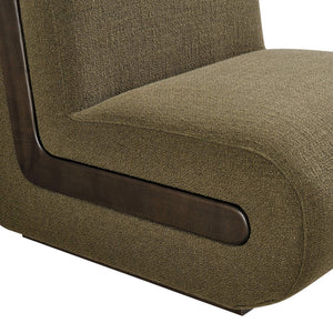 Modway Furniture Denby Linen Blend Lounge Chair with Wood Inlay Base for Mid-Century Living Rooms Green EEI-7765-OLI