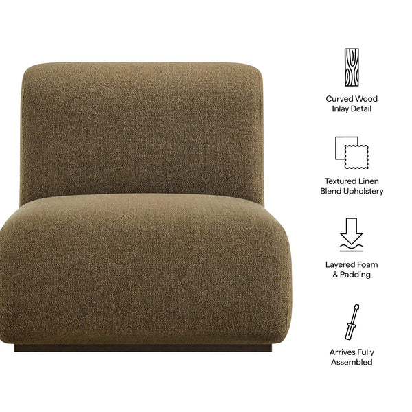 Modway Furniture Denby Linen Blend Lounge Chair with Wood Inlay Base for Mid-Century Living Rooms Green EEI-7765-OLI