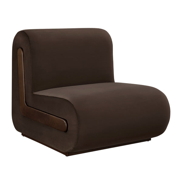 Modway Furniture Denby Modway Performance Velvet Lounge Chair with Wood Inlay Base for Living Rooms Chocolate Brown EEI-7766-CHB