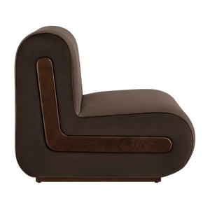 Modway Furniture Denby Modway Performance Velvet Lounge Chair with Wood Inlay Base for Living Rooms Chocolate Brown EEI-7766-CHB