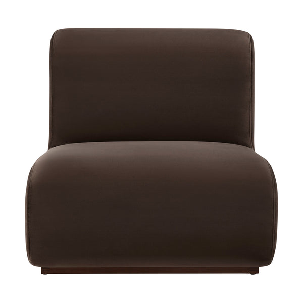 Modway Furniture Denby Modway Performance Velvet Lounge Chair with Wood Inlay Base for Living Rooms Chocolate Brown EEI-7766-CHB