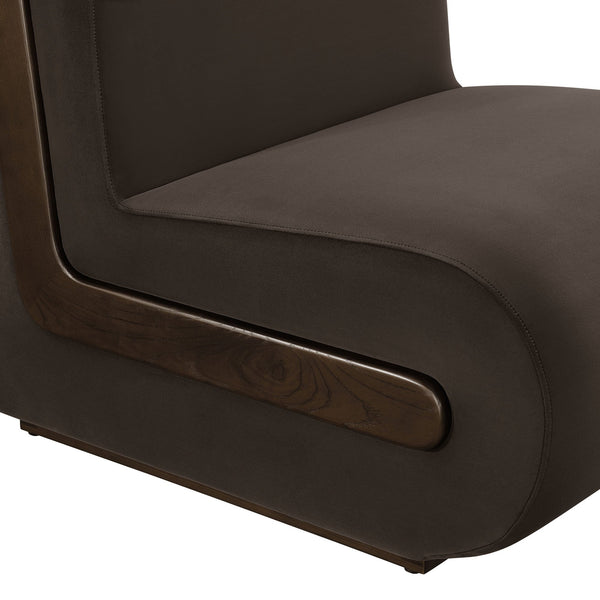 Modway Furniture Denby Modway Performance Velvet Lounge Chair with Wood Inlay Base for Living Rooms Chocolate Brown EEI-7766-CHB