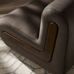 Modway Furniture Denby Modway Performance Velvet Lounge Chair with Wood Inlay Base for Living Rooms Chocolate Brown EEI-7766-CHB