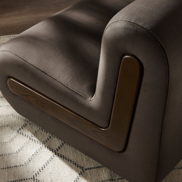 Modway Furniture Denby Modway Performance Velvet Lounge Chair with Wood Inlay Base for Living Rooms Chocolate Brown EEI-7766-CHB