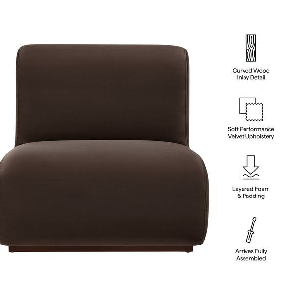 Modway Furniture Denby Modway Performance Velvet Lounge Chair with Wood Inlay Base for Living Rooms Chocolate Brown EEI-7766-CHB