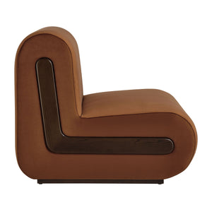 Modway Furniture Denby Modway Performance Velvet Lounge Chair with Wood Inlay Base for Living Rooms Rust EEI-7766-RUS