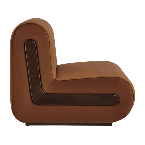 Modway Furniture Denby Modway Performance Velvet Lounge Chair with Wood Inlay Base for Living Rooms Rust EEI-7766-RUS