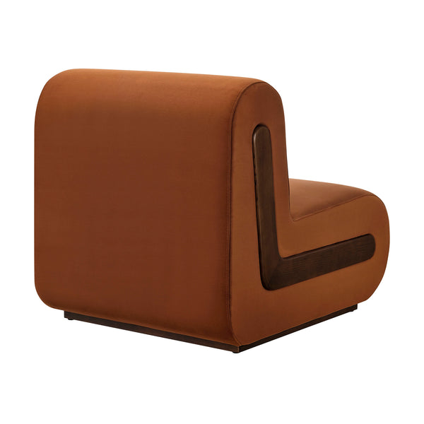 Modway Furniture Denby Modway Performance Velvet Lounge Chair with Wood Inlay Base for Living Rooms Rust EEI-7766-RUS