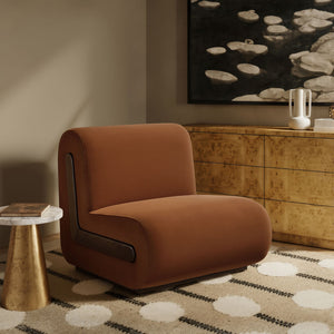 Modway Furniture Denby Modway Performance Velvet Lounge Chair with Wood Inlay Base for Living Rooms Rust EEI-7766-RUS