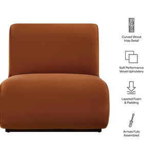 Modway Furniture Denby Modway Performance Velvet Lounge Chair with Wood Inlay Base for Living Rooms Rust EEI-7766-RUS