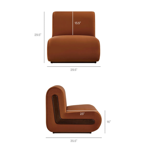 Modway Furniture Denby Modway Performance Velvet Lounge Chair with Wood Inlay Base for Living Rooms Rust EEI-7766-RUS