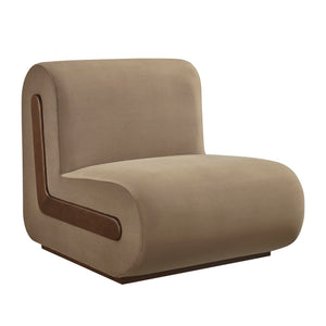Modway Furniture Denby Modway Performance Velvet Lounge Chair with Wood Inlay Base for Living Rooms Taupe EEI-7766-TAU