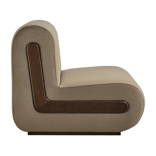 Modway Furniture Denby Modway Performance Velvet Lounge Chair with Wood Inlay Base for Living Rooms Taupe EEI-7766-TAU