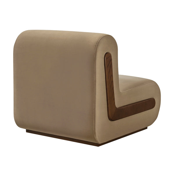 Modway Furniture Denby Modway Performance Velvet Lounge Chair with Wood Inlay Base for Living Rooms Taupe EEI-7766-TAU