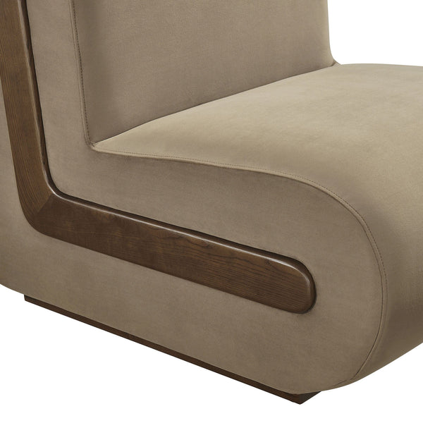 Modway Furniture Denby Modway Performance Velvet Lounge Chair with Wood Inlay Base for Living Rooms Taupe EEI-7766-TAU