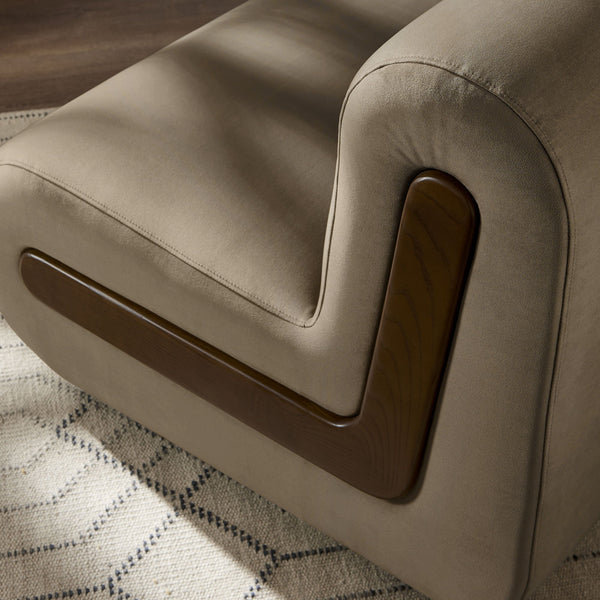 Modway Furniture Denby Modway Performance Velvet Lounge Chair with Wood Inlay Base for Living Rooms Taupe EEI-7766-TAU