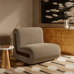 Modway Furniture Denby Modway Performance Velvet Lounge Chair with Wood Inlay Base for Living Rooms Taupe EEI-7766-TAU