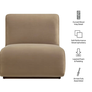 Modway Furniture Denby Modway Performance Velvet Lounge Chair with Wood Inlay Base for Living Rooms Taupe EEI-7766-TAU