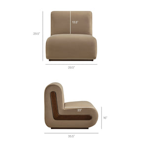 Modway Furniture Denby Modway Performance Velvet Lounge Chair with Wood Inlay Base for Living Rooms Taupe EEI-7766-TAU