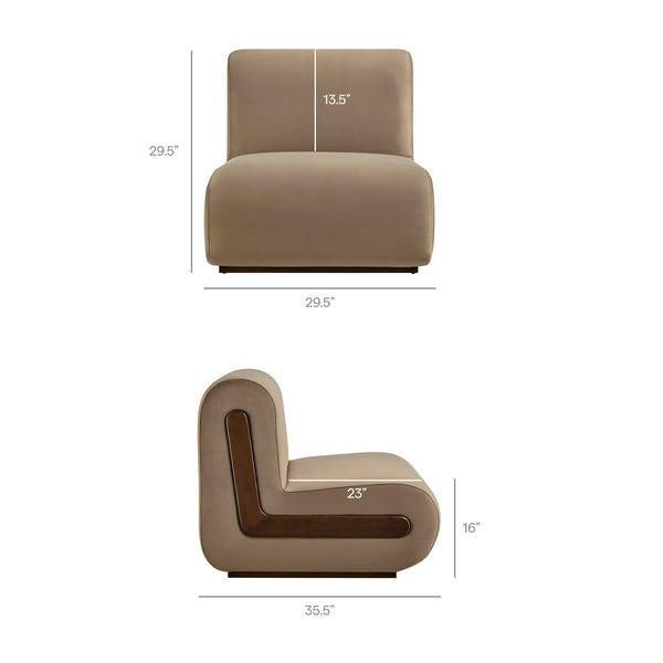 Modway Furniture Denby Modway Performance Velvet Lounge Chair with Wood Inlay Base for Living Rooms Taupe EEI-7766-TAU