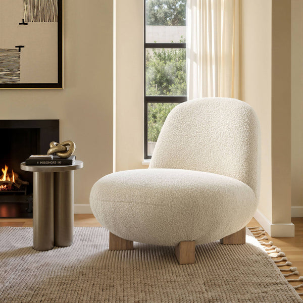Modway Furniture Norwood Bean Shaped Accent Chair in Plush Faux Mohair with Ash Wood Feet Brown EEI-7767-FWN
