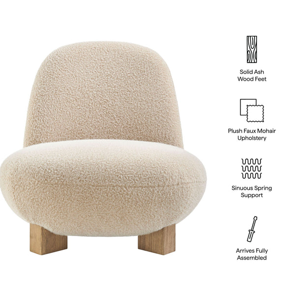 Modway Furniture Norwood Bean Shaped Accent Chair in Plush Faux Mohair with Ash Wood Feet Brown EEI-7767-FWN