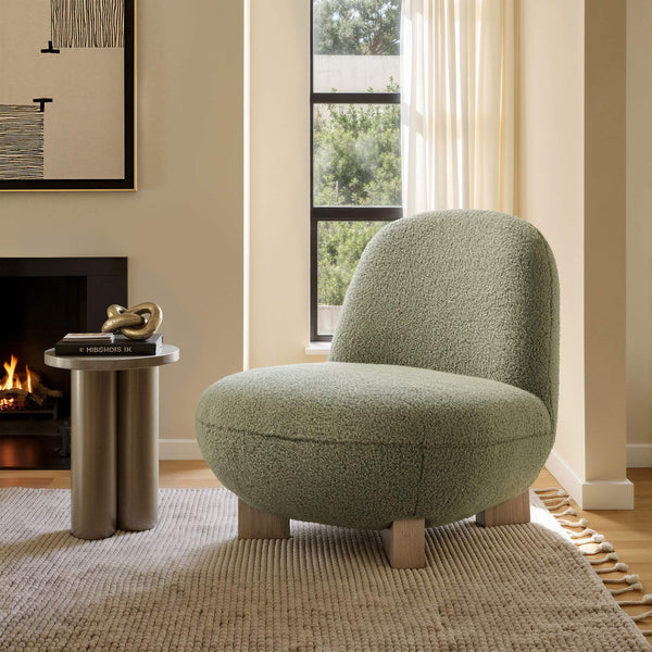 Modway Furniture Norwood Bean Shaped Accent Chair in Plush Faux Mohair with Ash Wood Feet Green EEI-7767-MOS