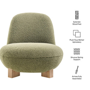 Modway Furniture Norwood Bean Shaped Accent Chair in Plush Faux Mohair with Ash Wood Feet Green EEI-7767-MOS