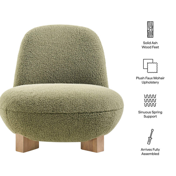 Modway Furniture Norwood Bean Shaped Accent Chair in Plush Faux Mohair with Ash Wood Feet Green EEI-7767-MOS