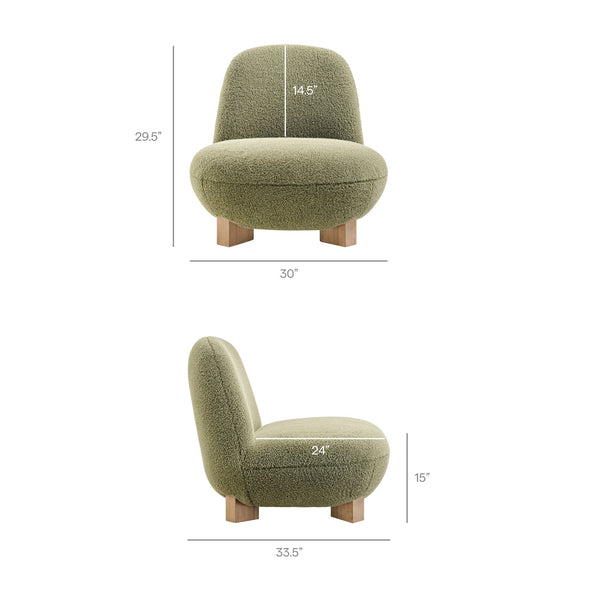 Modway Furniture Norwood Bean Shaped Accent Chair in Plush Faux Mohair with Ash Wood Feet Green EEI-7767-MOS