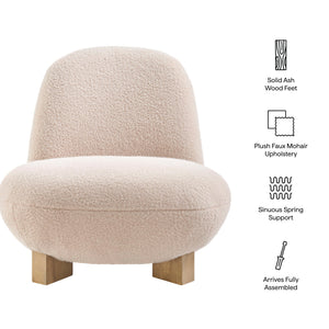 Modway Furniture Norwood Bean Shaped Accent Chair in Plush Faux Mohair with Ash Wood Feet Red EEI-7767-PTL