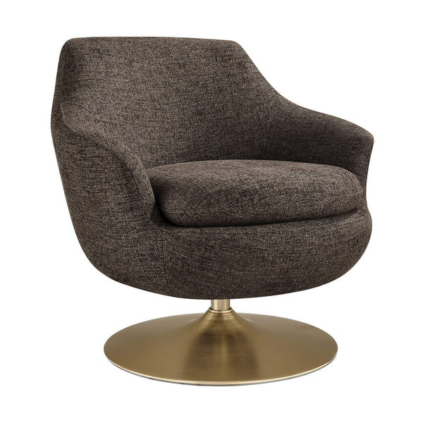 Modway Furniture Quimby Chenille Barrel Swivel Chair with Brushed Gold Base for Modern Living Espresso EEI-7768-ESP