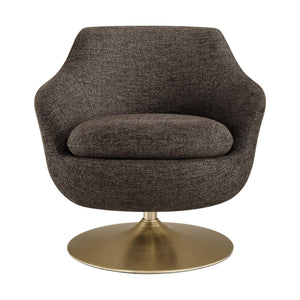 Modway Furniture Quimby Chenille Barrel Swivel Chair with Brushed Gold Base for Modern Living Espresso EEI-7768-ESP