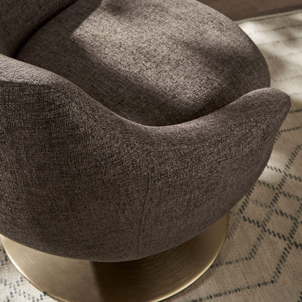 Modway Furniture Quimby Chenille Barrel Swivel Chair with Brushed Gold Base for Modern Living Espresso EEI-7768-ESP