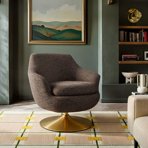 Modway Furniture Quimby Chenille Barrel Swivel Chair with Brushed Gold Base for Modern Living Espresso EEI-7768-ESP