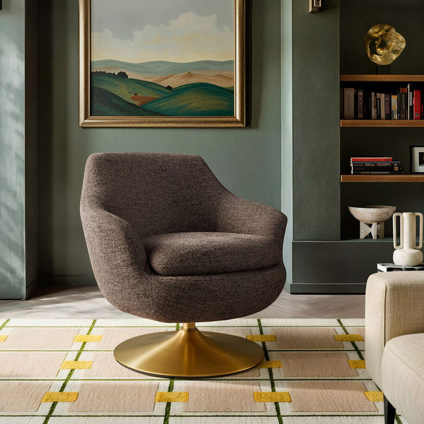 Modway Furniture Quimby Chenille Barrel Swivel Chair with Brushed Gold Base for Modern Living Espresso EEI-7768-ESP