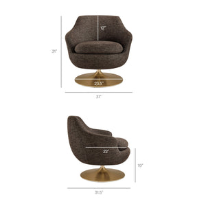 Modway Furniture Quimby Chenille Barrel Swivel Chair with Brushed Gold Base for Modern Living Espresso EEI-7768-ESP